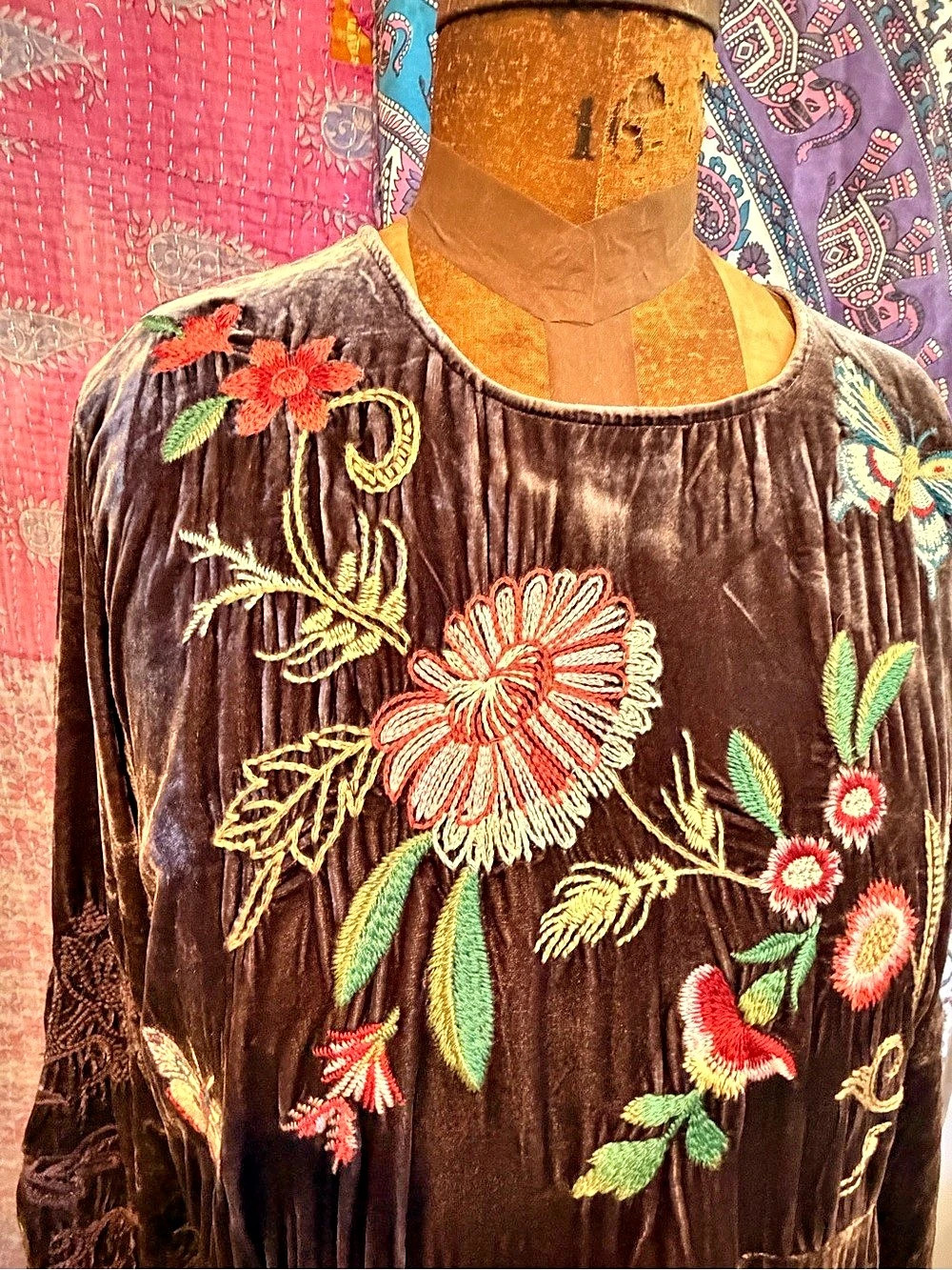 JOHNNY WAS Embroidered Velvet Maxi Dress Brown Large Like New - Picture 3 of 10